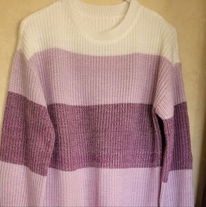 Pullover Purple and Cream Striped Oversized Womens Sweater Small